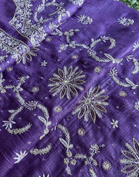 Mirror work Tussar Kota Chikankari Kurta set fabric