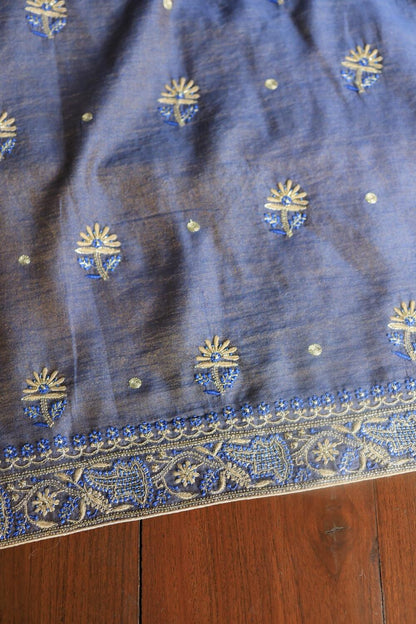 Mist Blue Tissue Silk Chikankari Unstitched Fabric