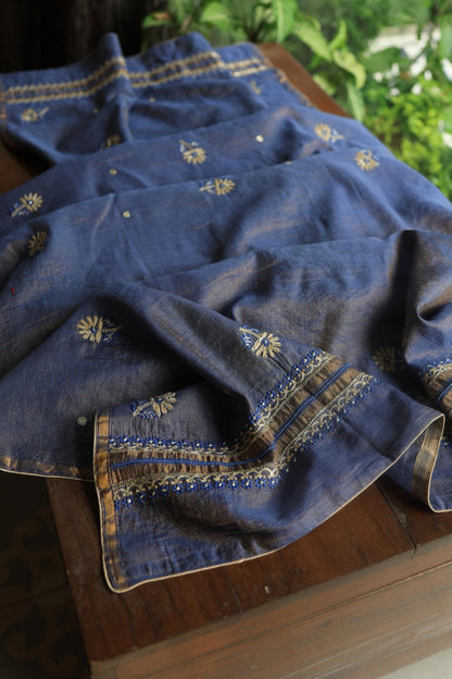 Mist Blue Tissue Silk Chikankari Unstitched Fabric
