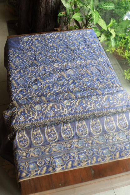 Mist Blue Tissue Silk Chikankari Unstitched Fabric