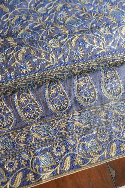 Mist Blue Tissue Silk Chikankari Unstitched Fabric