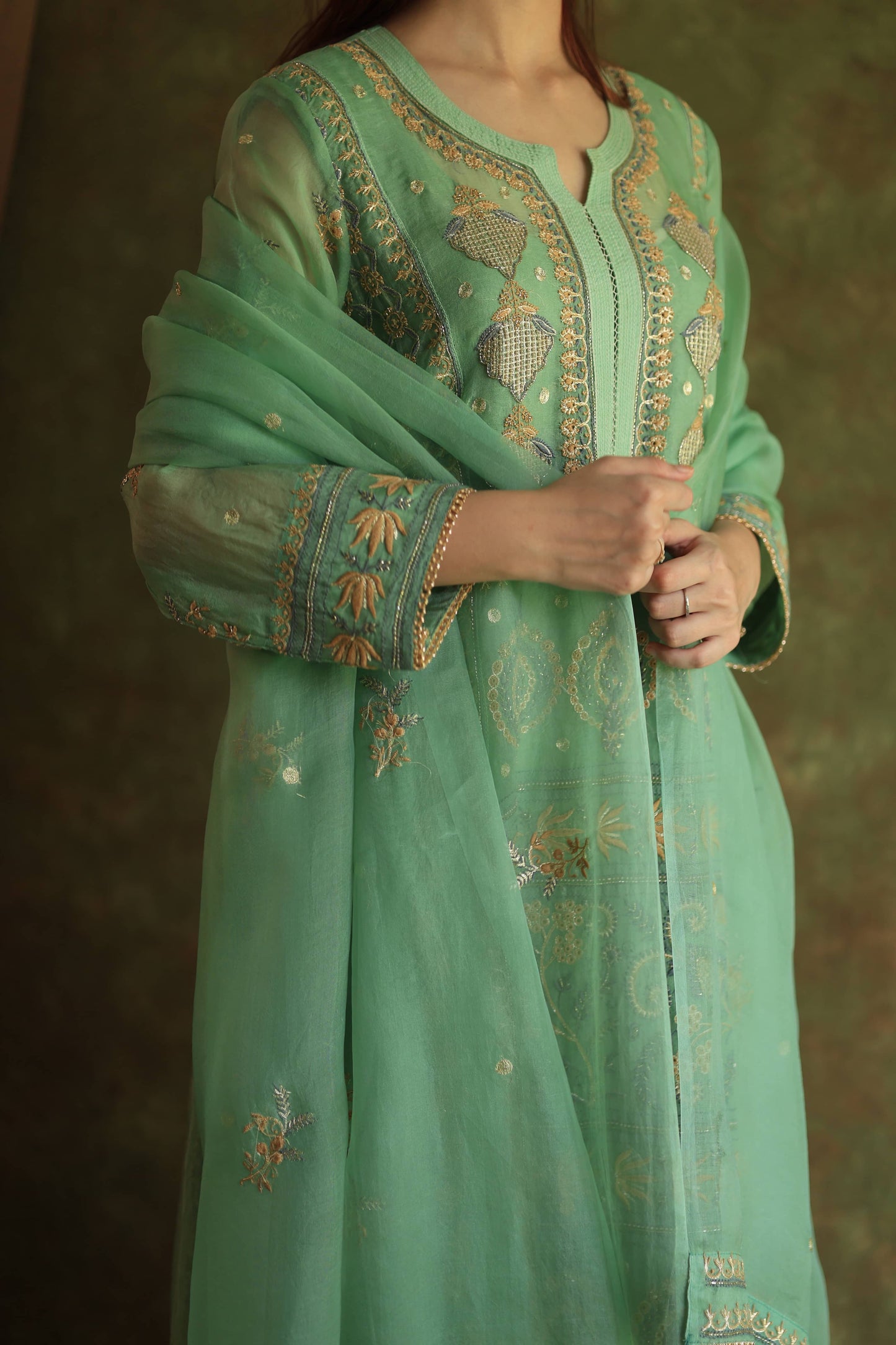 Mist Blue Noor Organza Chikankari Anarkali With Dupatta