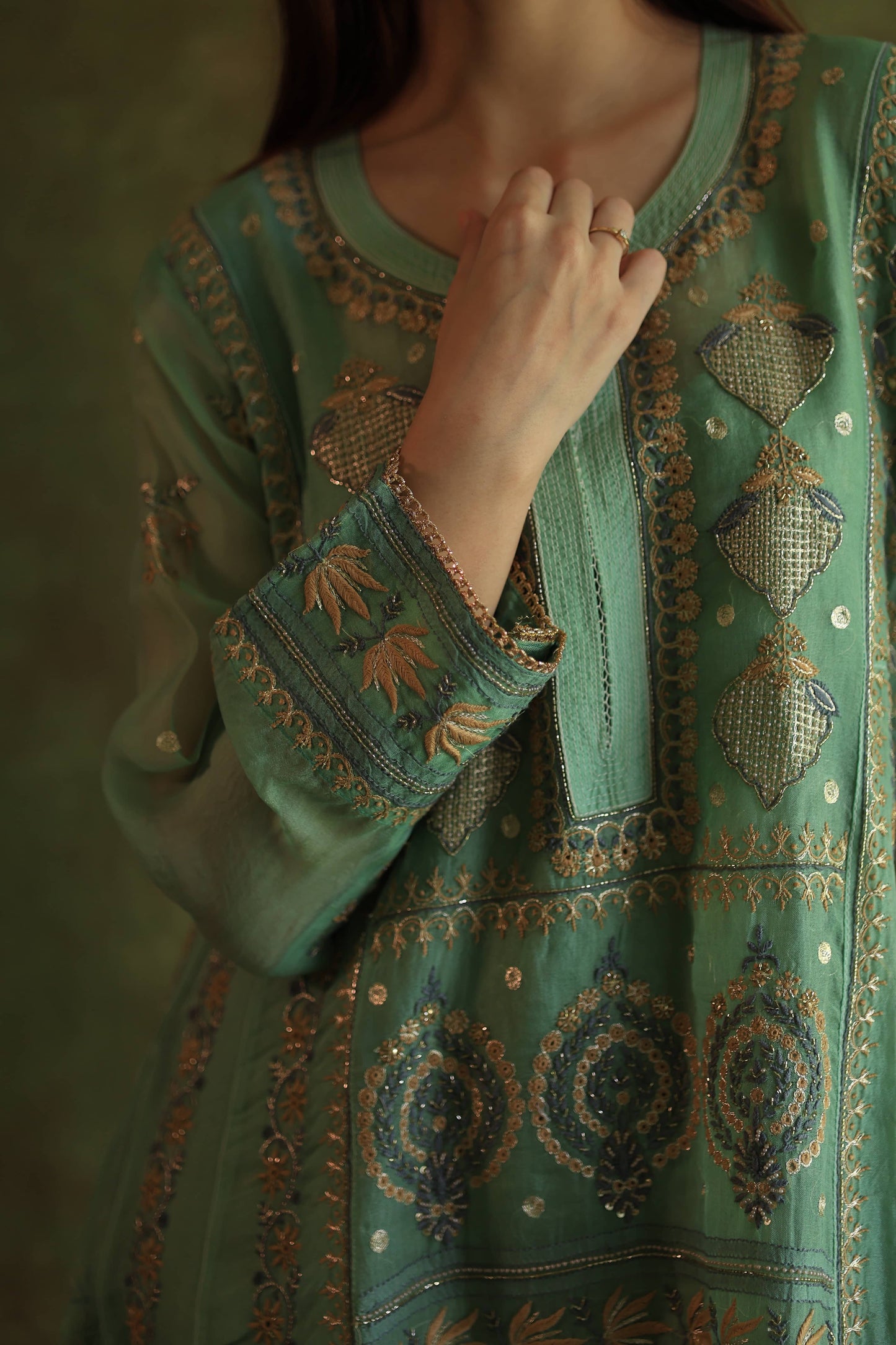 Mist Blue Noor Organza Chikankari Anarkali With Dupatta