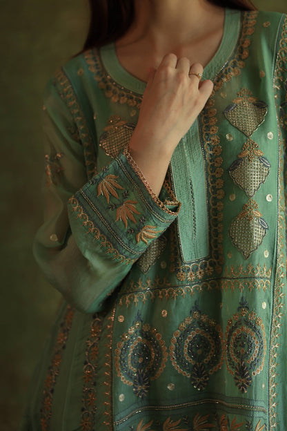 Mist Blue Noor Organza Chikankari Anarkali With Dupatta