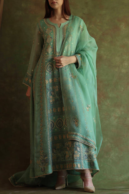 Mist Blue Noor Organza Chikankari Anarkali With Dupatta