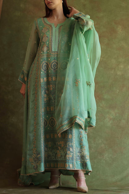 Mist Blue Noor Organza Chikankari Anarkali With Dupatta