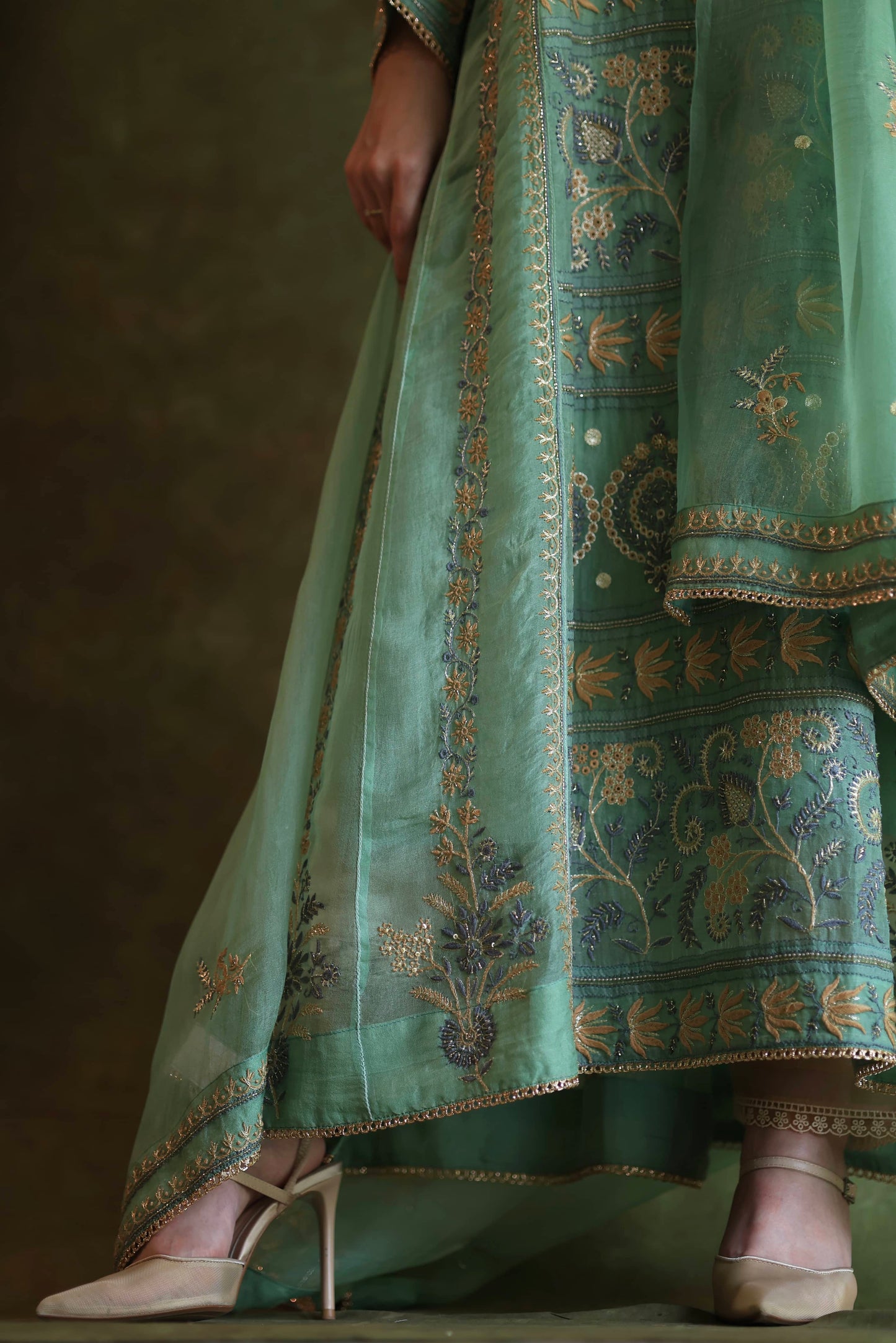 Mist Blue Noor Organza Chikankari Anarkali With Dupatta