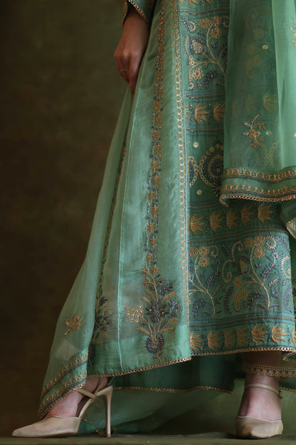Mist Blue Noor Organza Chikankari Anarkali With Dupatta