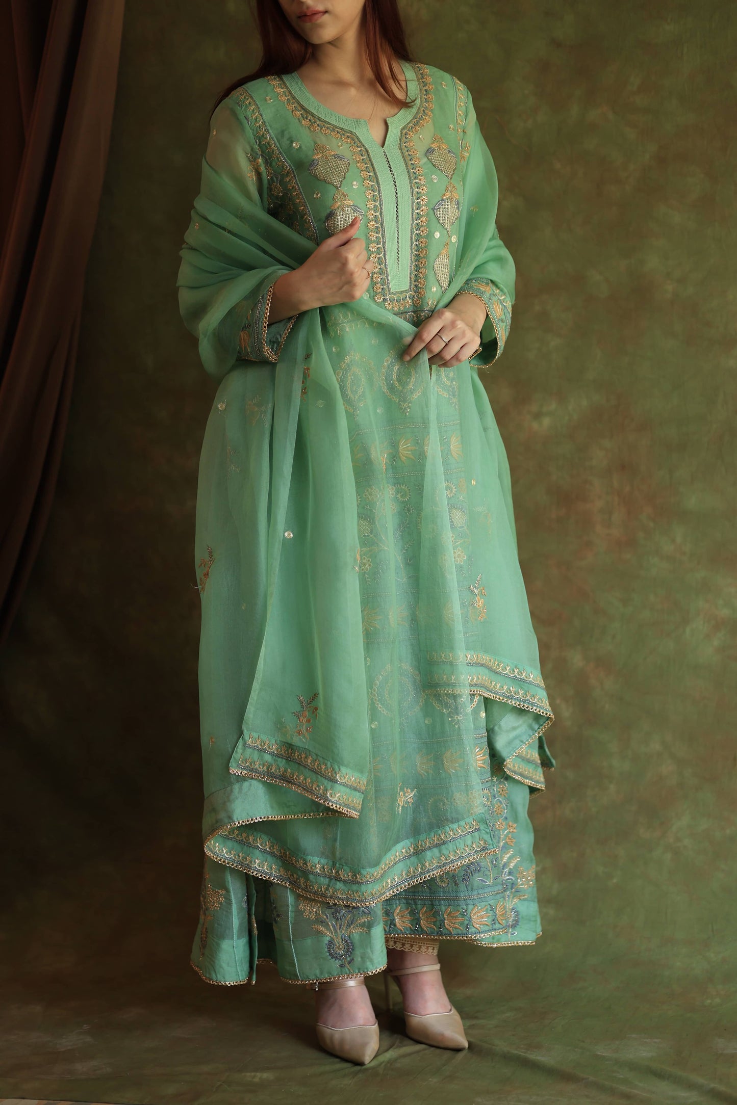 Mist Blue Noor Organza Chikankari Anarkali With Dupatta