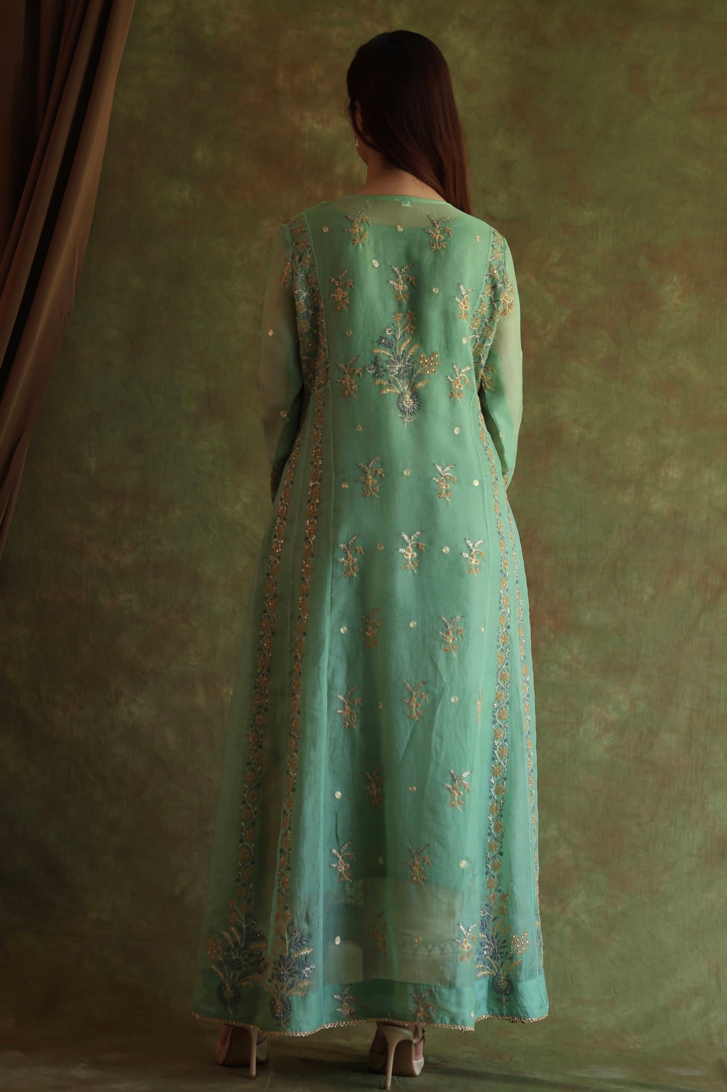 Mist Blue Noor Organza Chikankari Anarkali With Dupatta