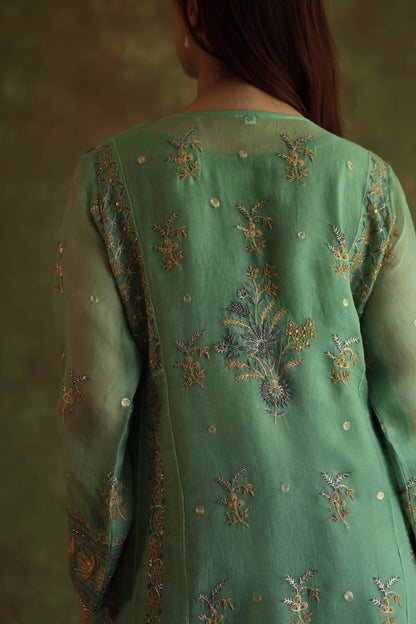 Mist Blue Noor Organza Chikankari Anarkali With Dupatta