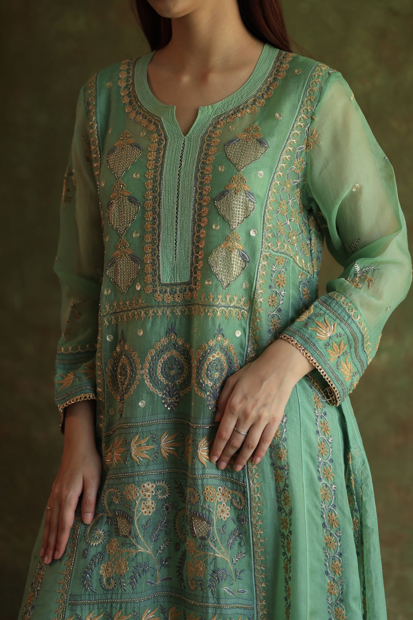 Mist Blue Noor Organza Chikankari Anarkali With Dupatta