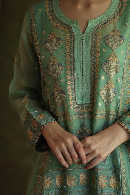 Mist Blue Noor Organza Chikankari Anarkali With Dupatta