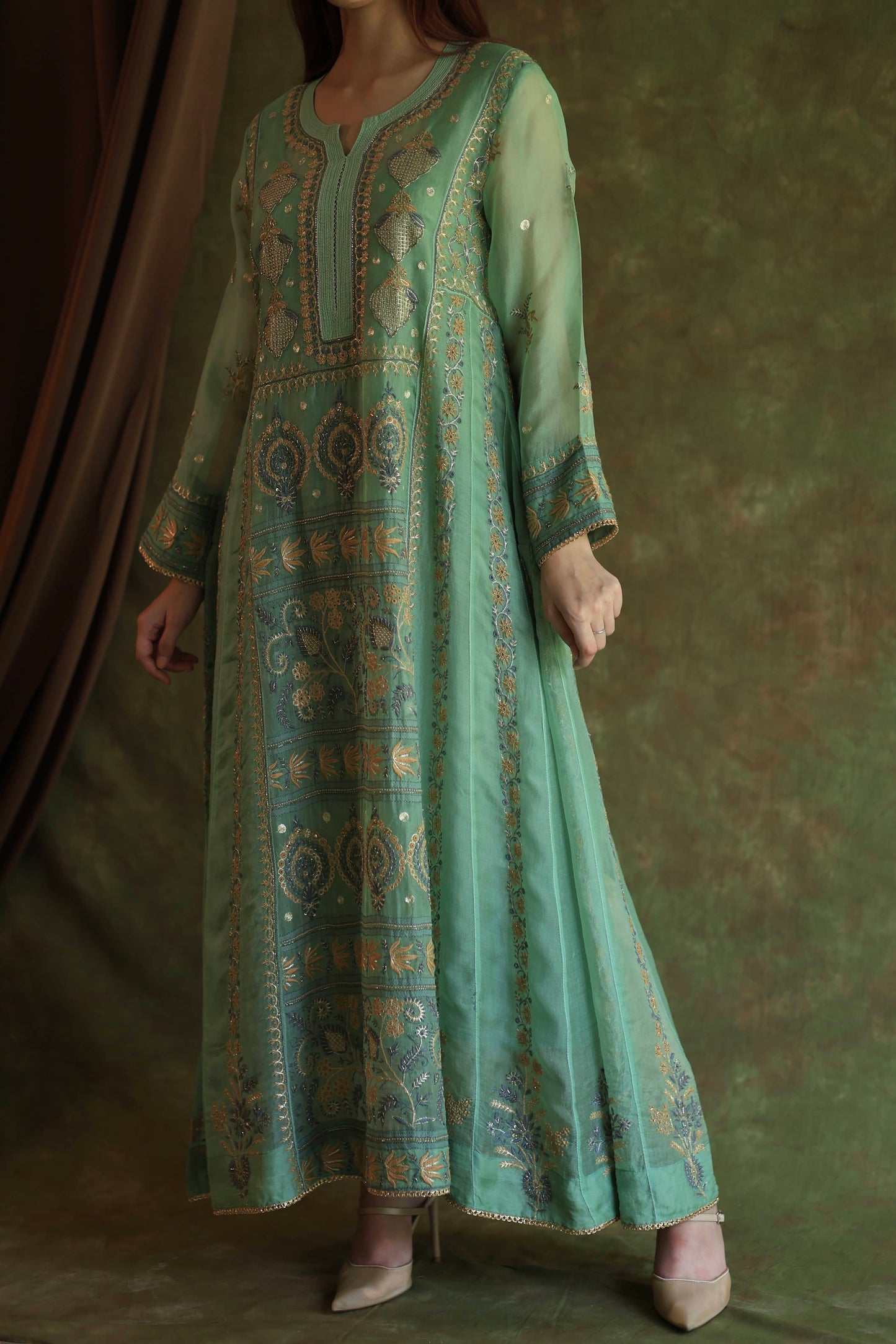 Mist Blue Noor Organza Chikankari Anarkali With Dupatta