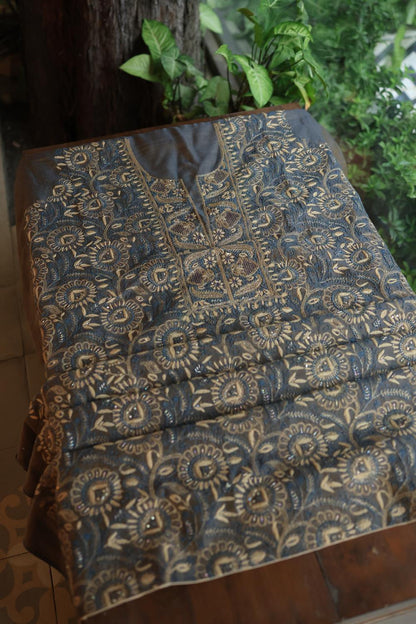 Mist Blue Roheen Tissue Silk Chikankari Unstitched Fabric