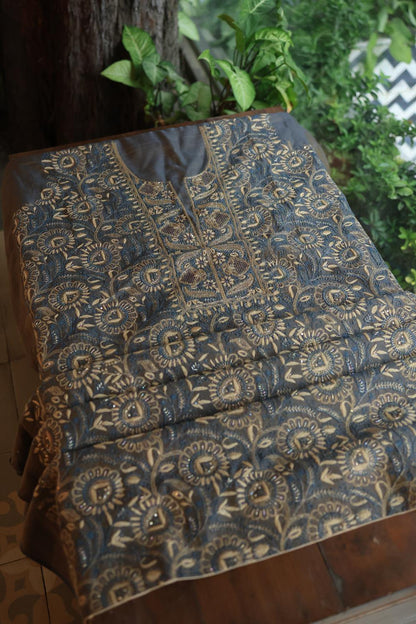 Mist Blue Roheen Tissue Silk Chikankari Unstitched Fabric