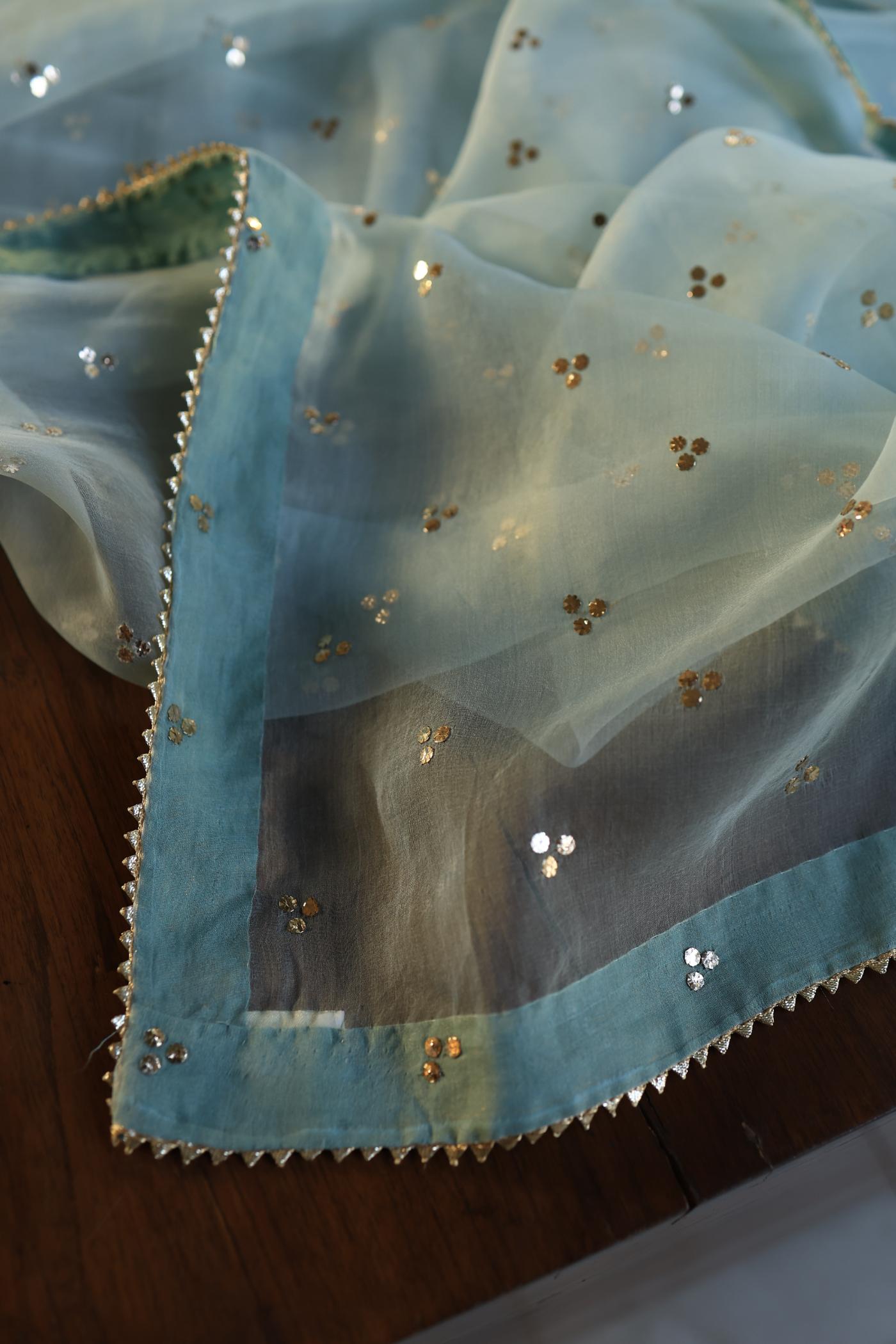 Mist Grey Shade Chanderi Silk Mukaish Badla Unstitched Fabrics