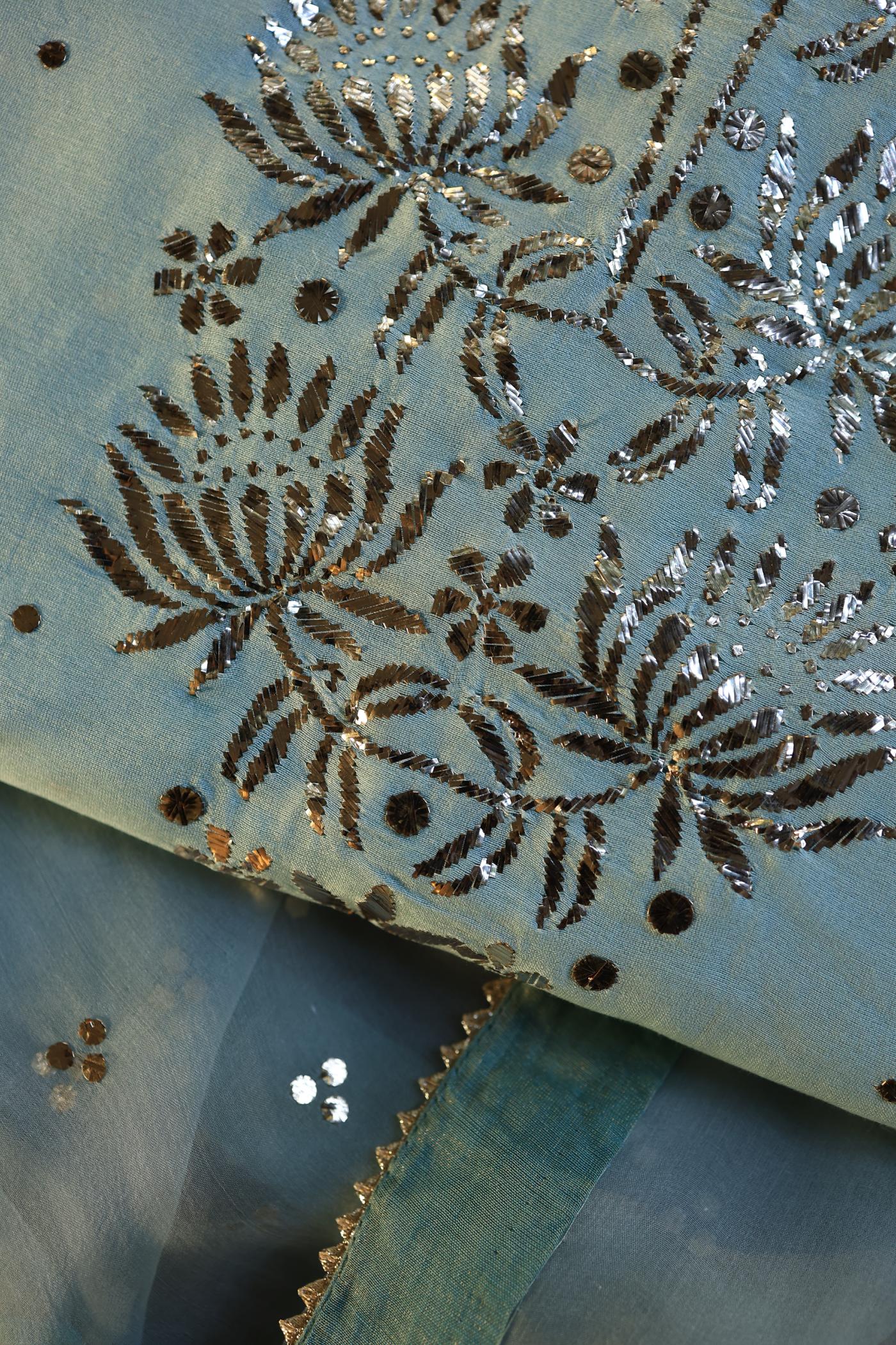 Mist Grey Shade Chanderi Silk Mukaish Badla Unstitched Fabrics