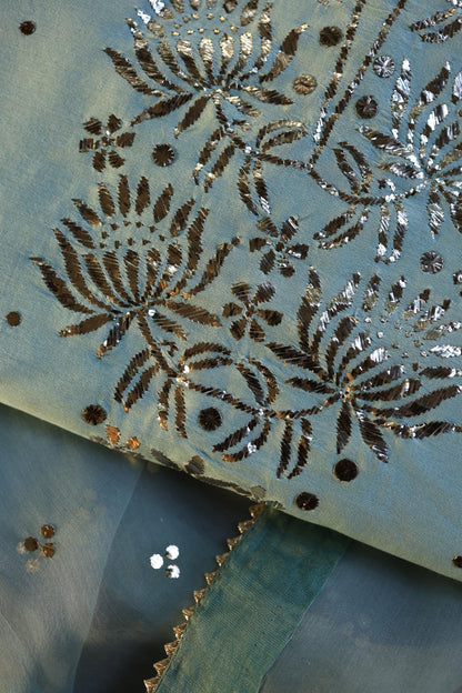 Mist Grey Shade Chanderi Silk Mukaish Badla Unstitched Fabrics
