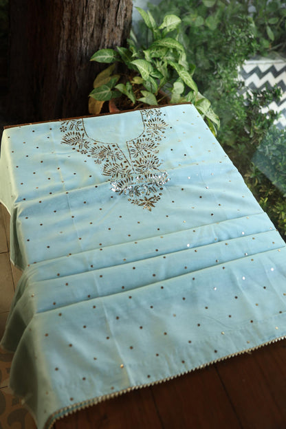 Mist Grey Shade Chanderi Silk Mukaish Badla Unstitched Fabrics