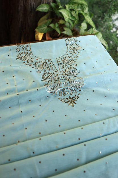 Mist Grey Shade Chanderi Silk Mukaish Badla Unstitched Fabrics