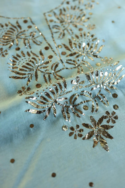 Mist Grey Shade Chanderi Silk Mukaish Badla Unstitched Fabrics