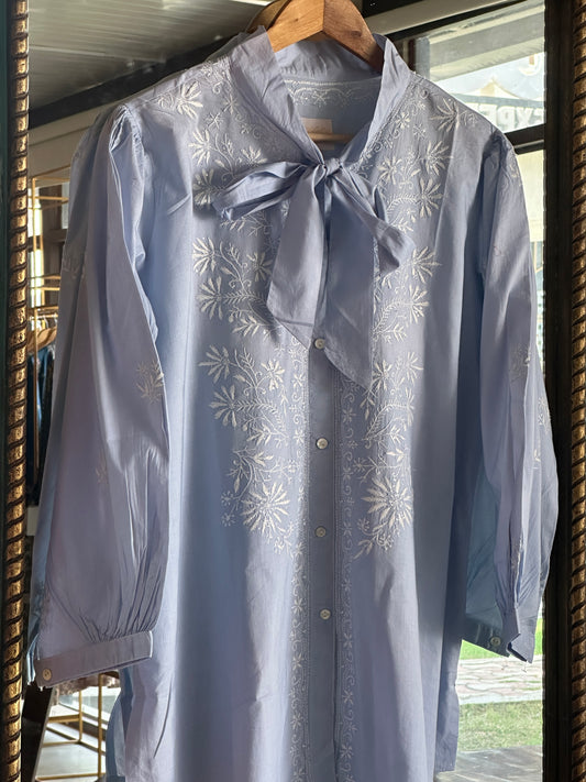 Mist Grey Shade Chikankari Short Top