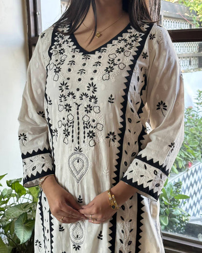 Monochrome Applique Cotton Chikankari Kurta