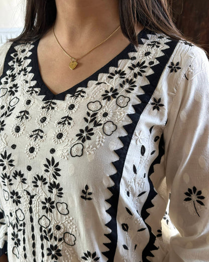 Monochrome Applique Cotton Chikankari Kurta