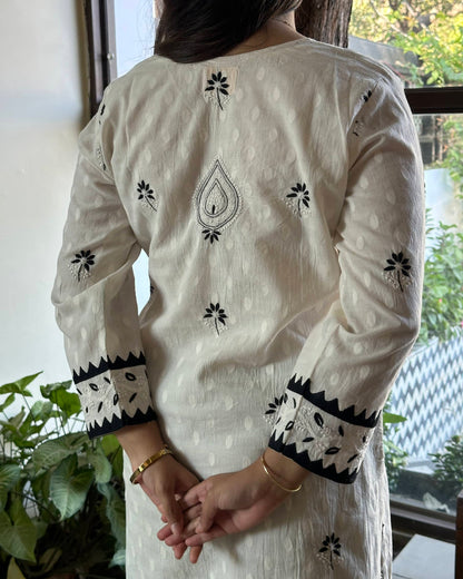 Monochrome Applique Cotton Chikankari Kurta