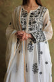 Monochrome Mul Chanderi Mukaish Kamdani Chikankari Stitched Kurta Dupatta Set