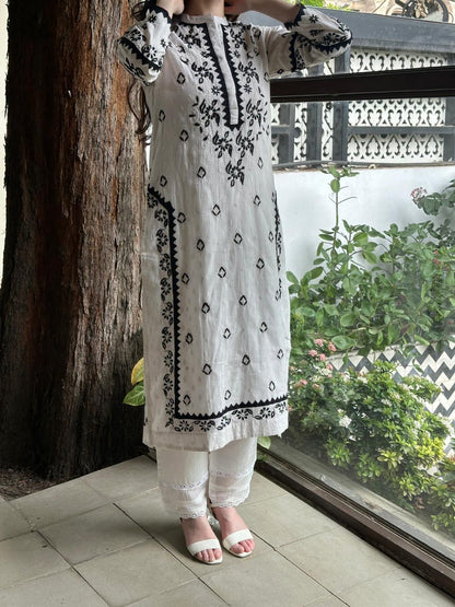 Monochrome Applique Cotton Chikankari Kurta