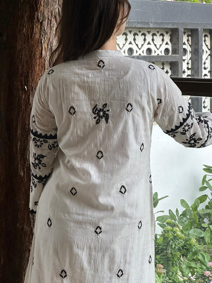 Monochrome Applique Cotton Chikankari Kurta