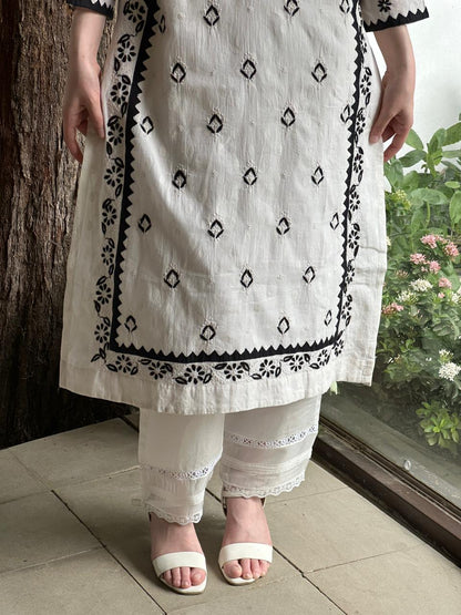 Monochrome Applique Cotton Chikankari Kurta