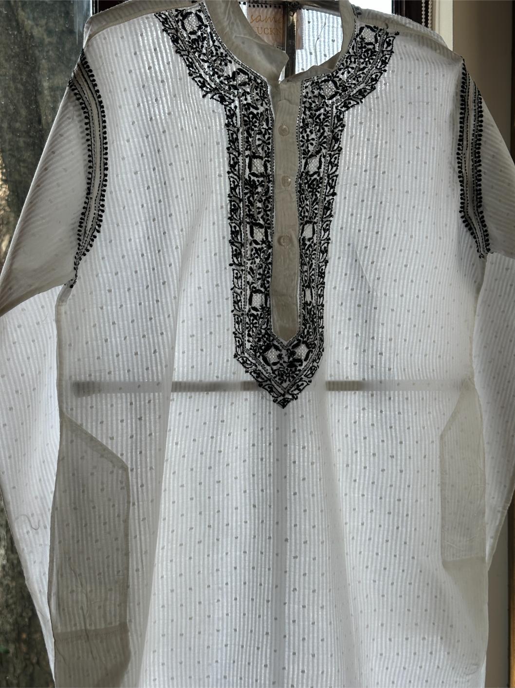 Monochrome Cotton Chikankari Men's Kurta