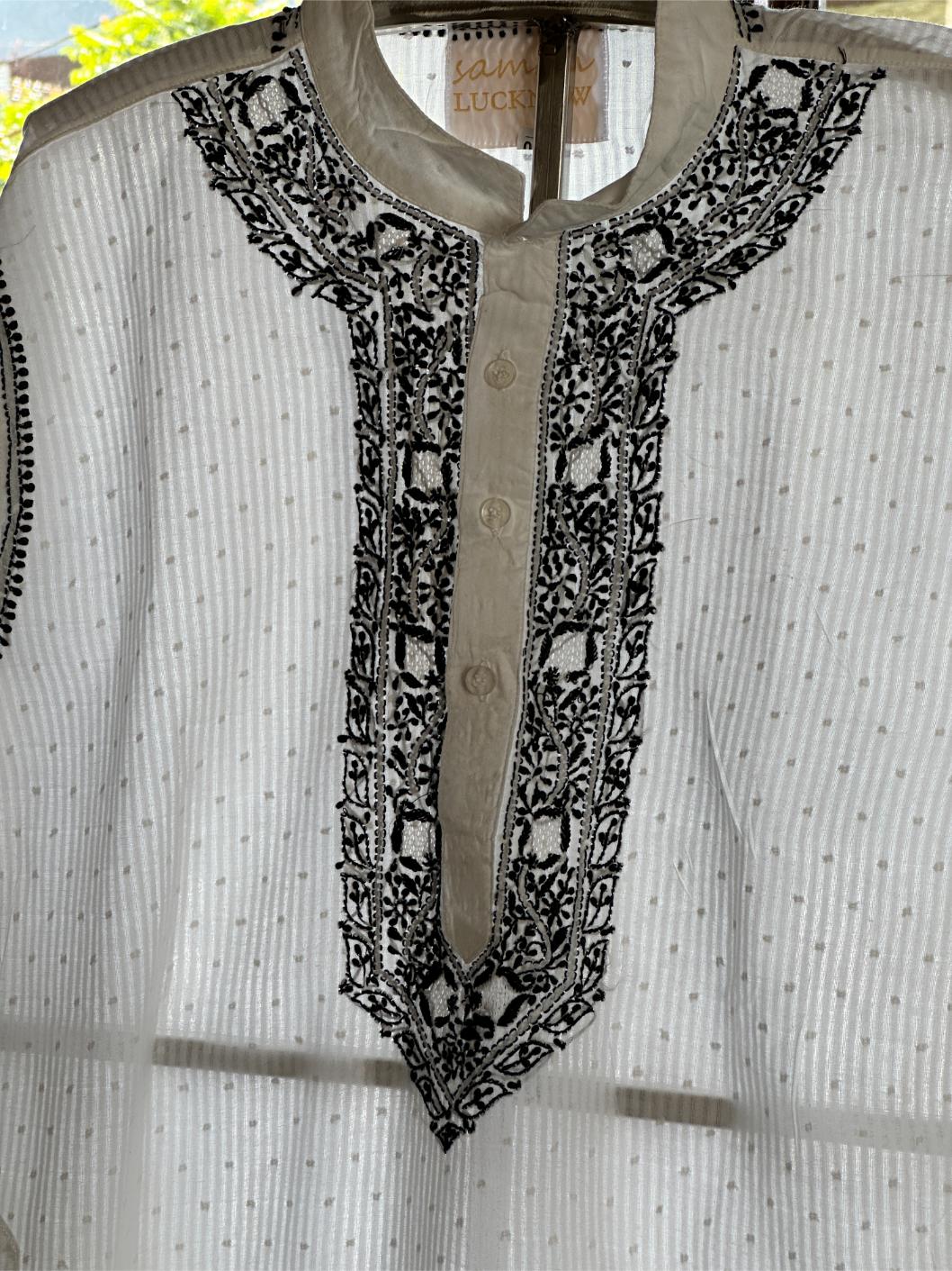 Monochrome Cotton Chikankari Men's Kurta