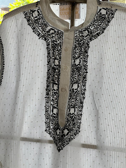 Monochrome Cotton Chikankari Men's Kurta