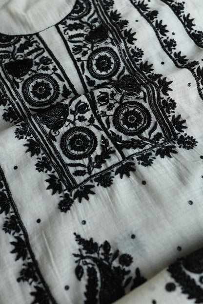 Monochrome Mal Chanderi Silk Chikankari Unstitched Fabric