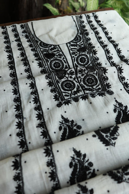 Monochrome Mal Chanderi Silk Chikankari Unstitched Fabric