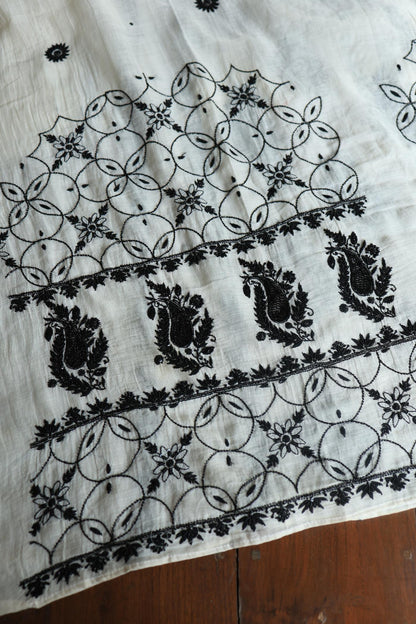 Monochrome Mal Chanderi Silk Chikankari Unstitched Fabric