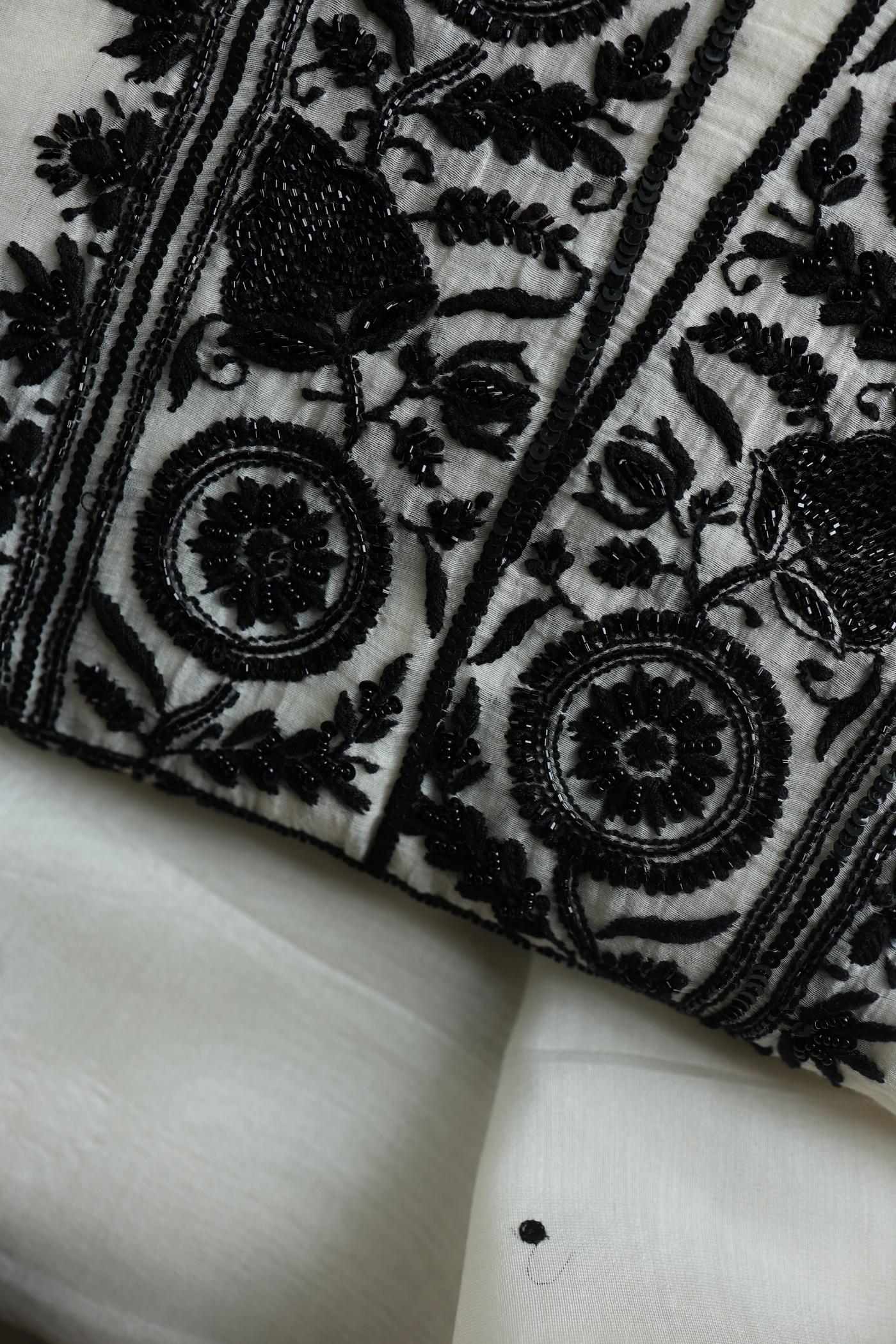 Monochrome Mal Chanderi Silk Chikankari Unstitched Fabric