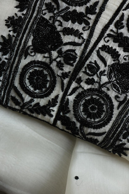 Monochrome Mal Chanderi Silk Chikankari Unstitched Fabric