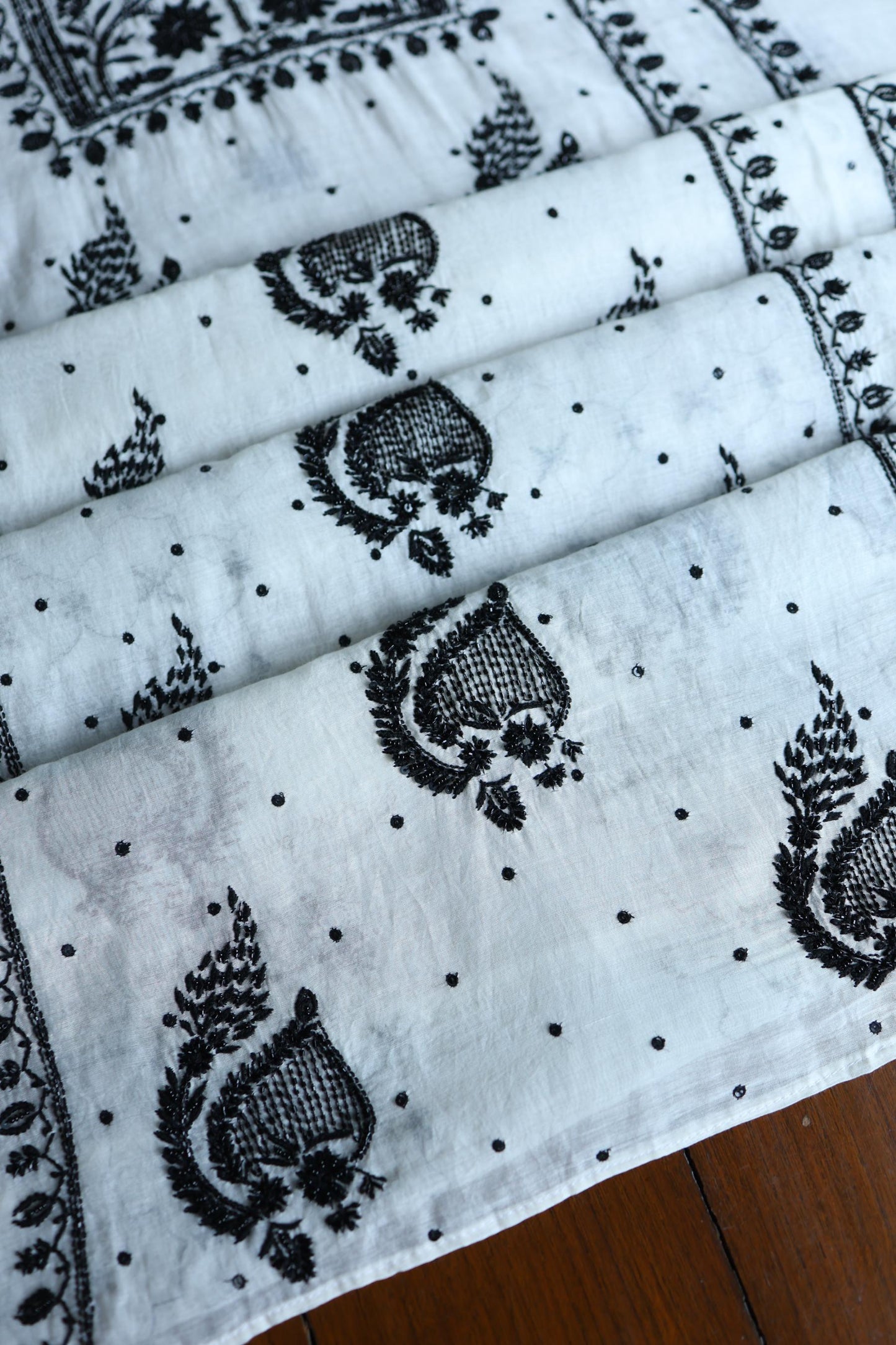 Monochrome Mal Chanderi Silk Chikankari A Line Unstitched Fabric