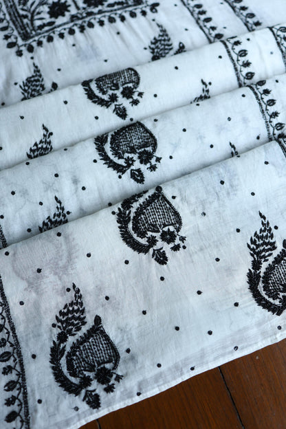 Monochrome Mal Chanderi Silk Chikankari A Line Unstitched Fabric
