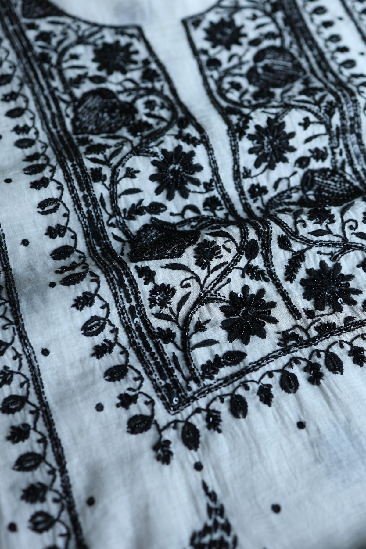 Monochrome Mal Chanderi Silk Chikankari A Line Unstitched Fabric