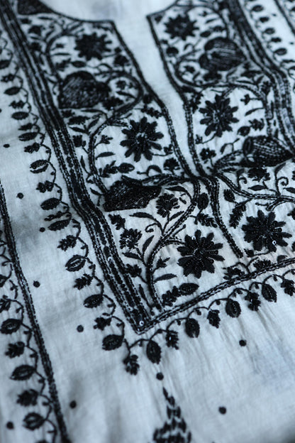Monochrome Mal Chanderi Silk Chikankari A Line Unstitched Fabric