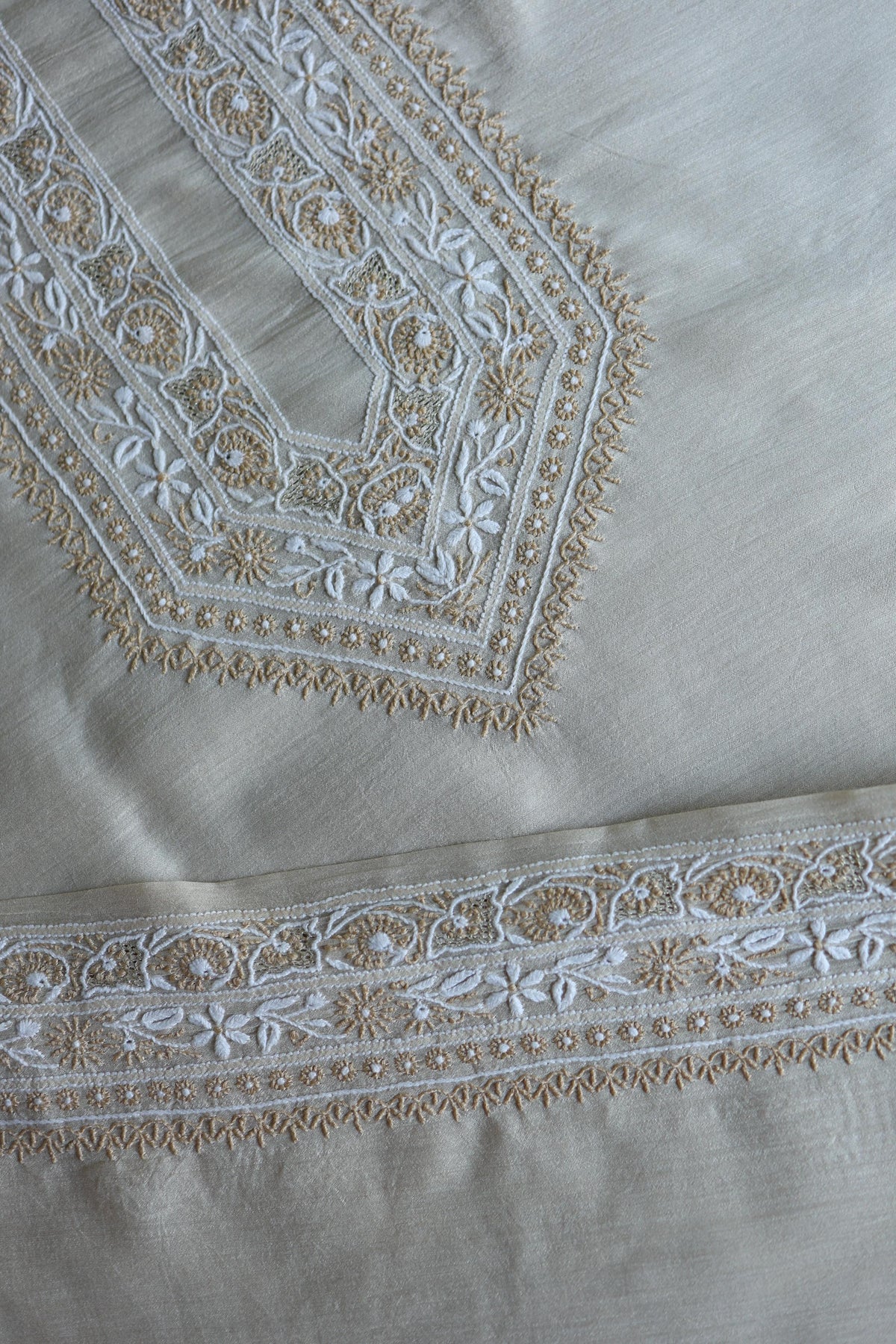 Moonga Silk Natural Beige Chikankari Men’s Kurta Fabric