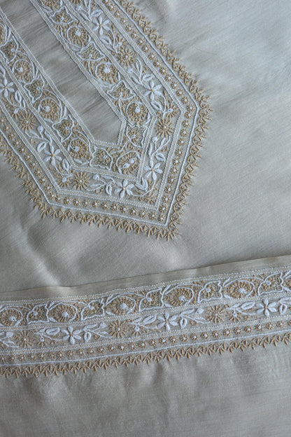 Moonga Silk Natural Beige Chikankari Men’s Kurta Fabric