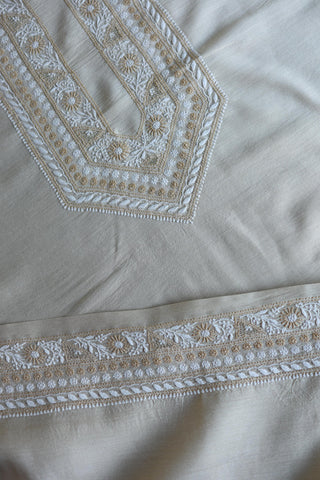 Moonga Silk Natural Beige Chikankari Men’s Kurta Fabric