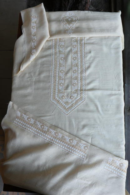 Moonga Silk Natural Beige Chikankari Men’s Kurta Fabric